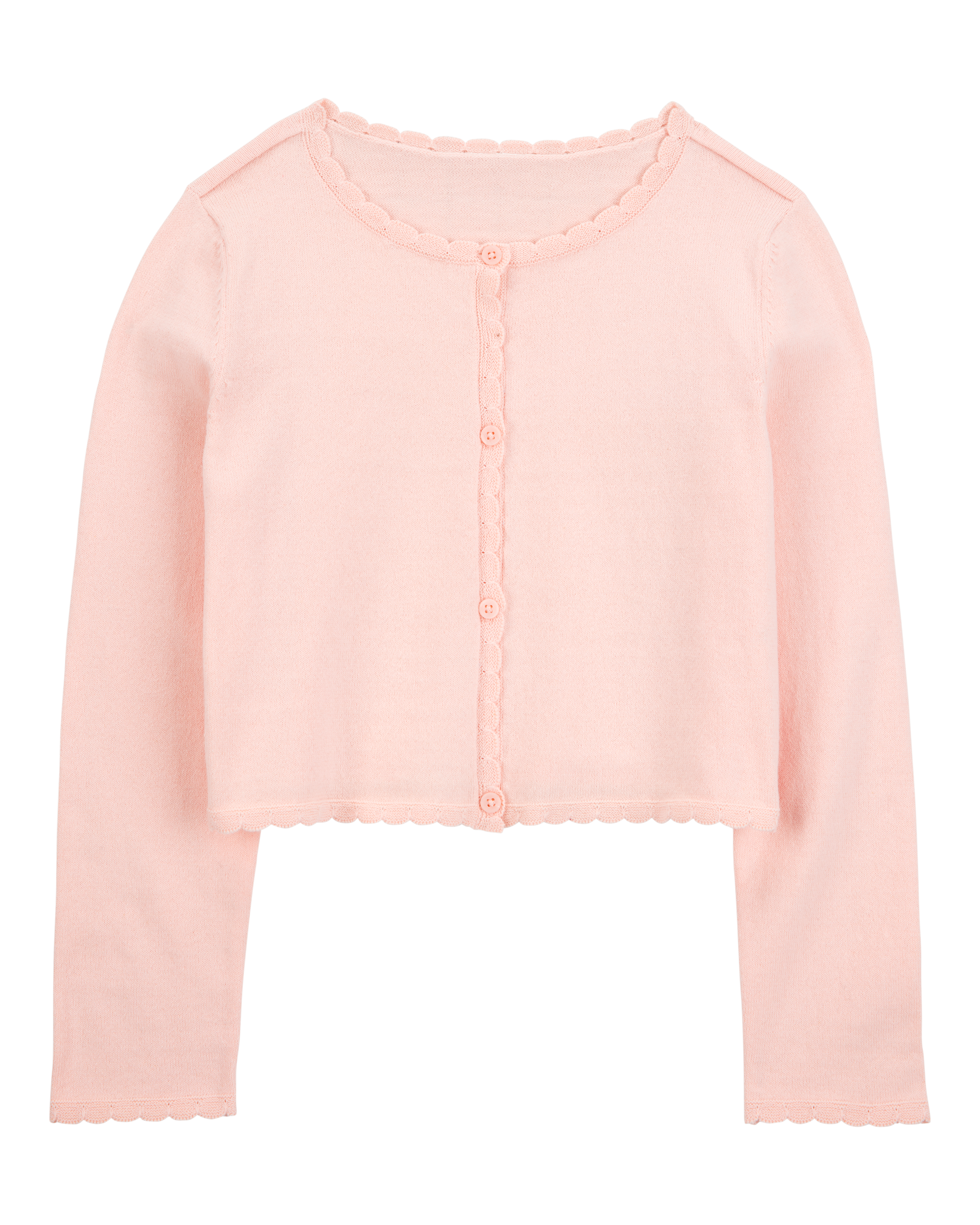 Kid Scalloped Trim Cardigan Sweater - Pink