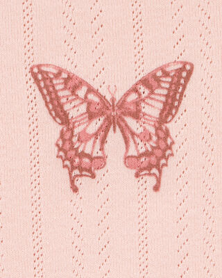 Product image 2 of Kid 2-Piece Butterfly Pointelle Tee & Chiffon Skirt Set - Pink