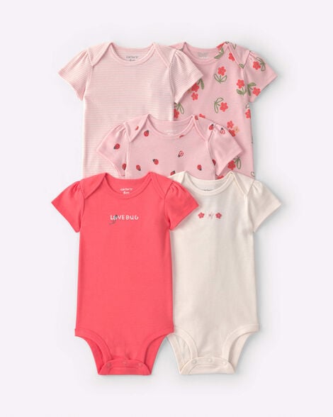 baby girl 5-pack ladybug floral multipack bodysuits - pink