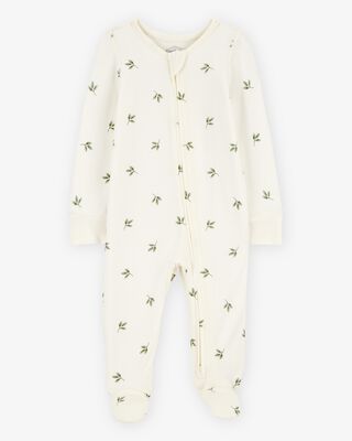 Product image 1 of Baby Leaf Print 2-Way Zip PurelySoft Sleep & Play Pajamas - Ivory