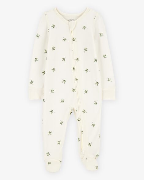  Product image 1 of Baby Leaf Print 2-Way Zip PurelySoft Sleep & Play Pajamas - Ivory