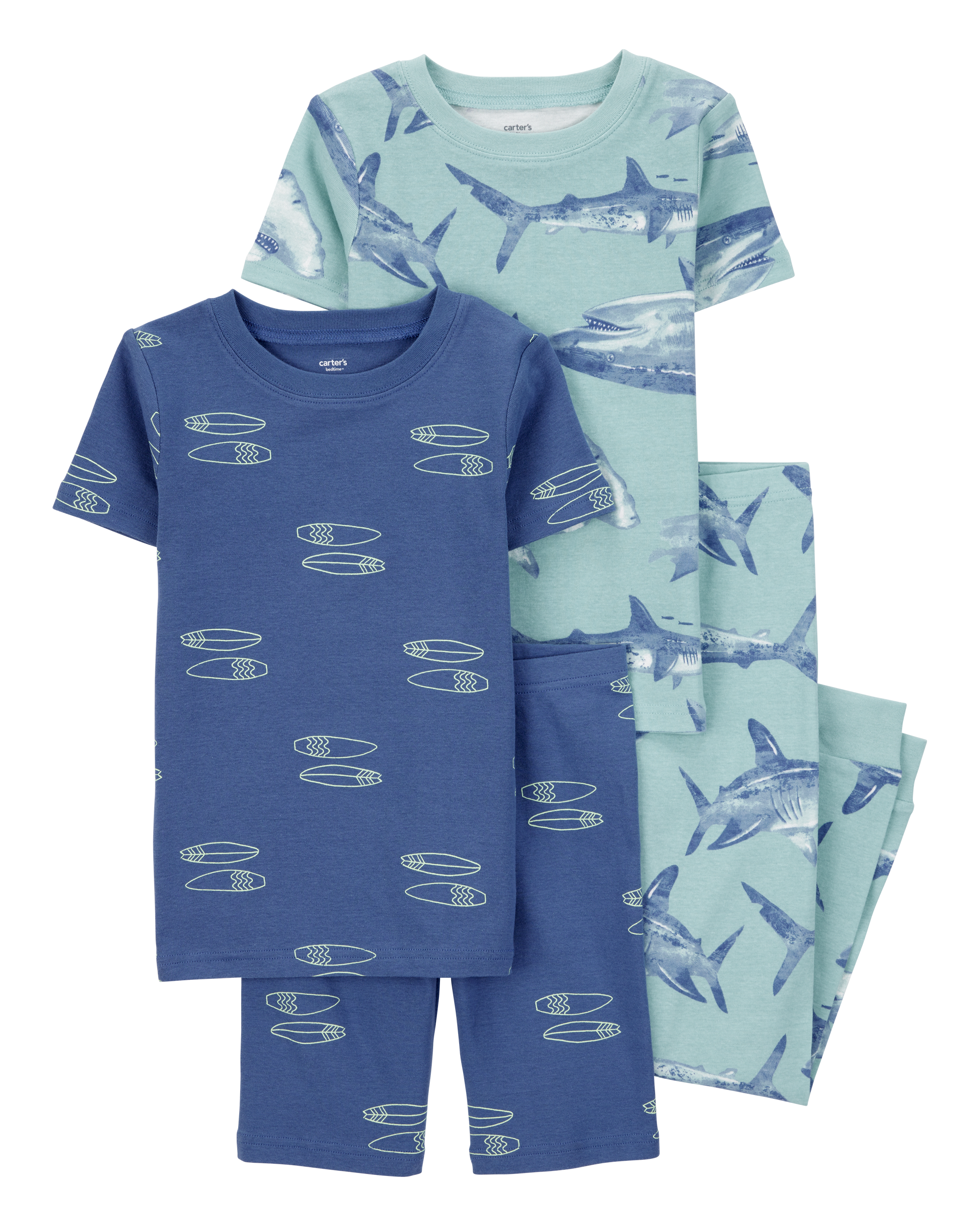 Kid 4-Piece Shark Surfboard 100% Snug Fit Cotton Pajamas - Blue