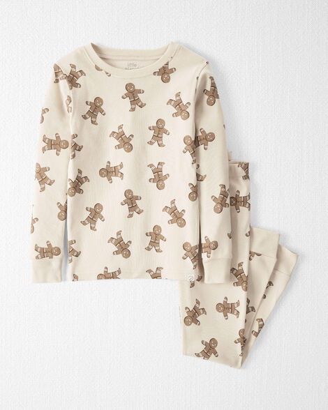 Kid Organic Cotton Pajamas Set in Gingerbread Man Print
