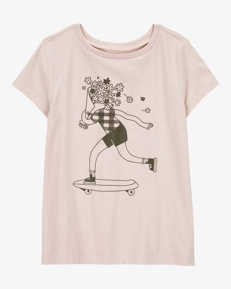 Product image 1 of Kid Floral Skater Girl Graphic Tee - Tan