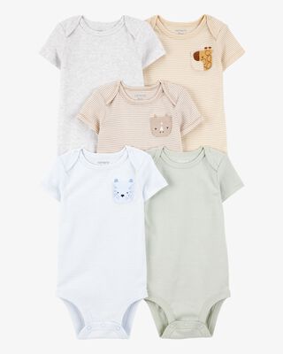 Product image 1 of Baby 5-Pack Animals Short-Sleeve Cotton Bodysuits