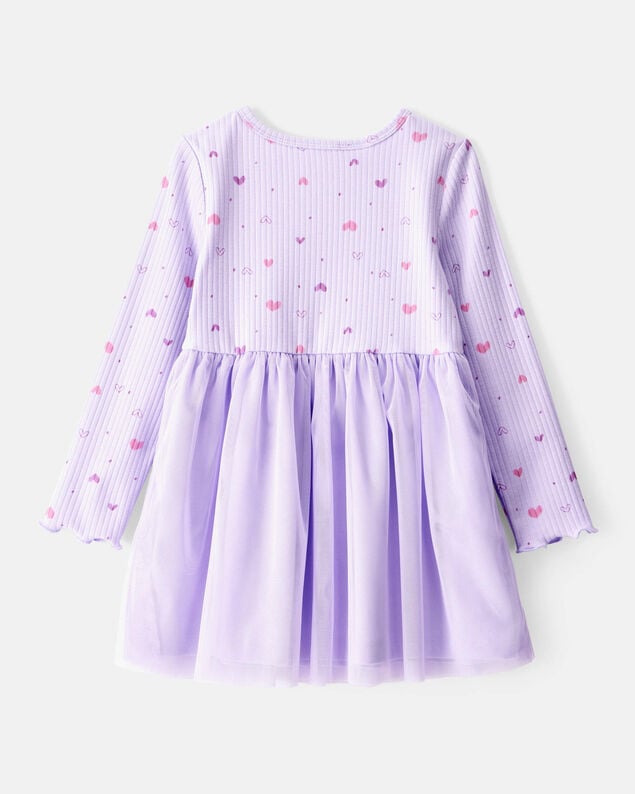 Product image 2 of Toddler Girl Heart Print Long-Sleeve Dress - Purple