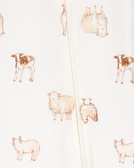  Product image 4 of Baby Farm Animals Print 2-Way Zip PurelySoft Sleep & Play Pajamas - Ivory