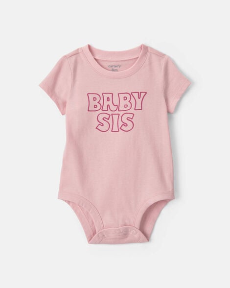 baby girl 'baby sis' short-sleeve graphic bodysuit - pink