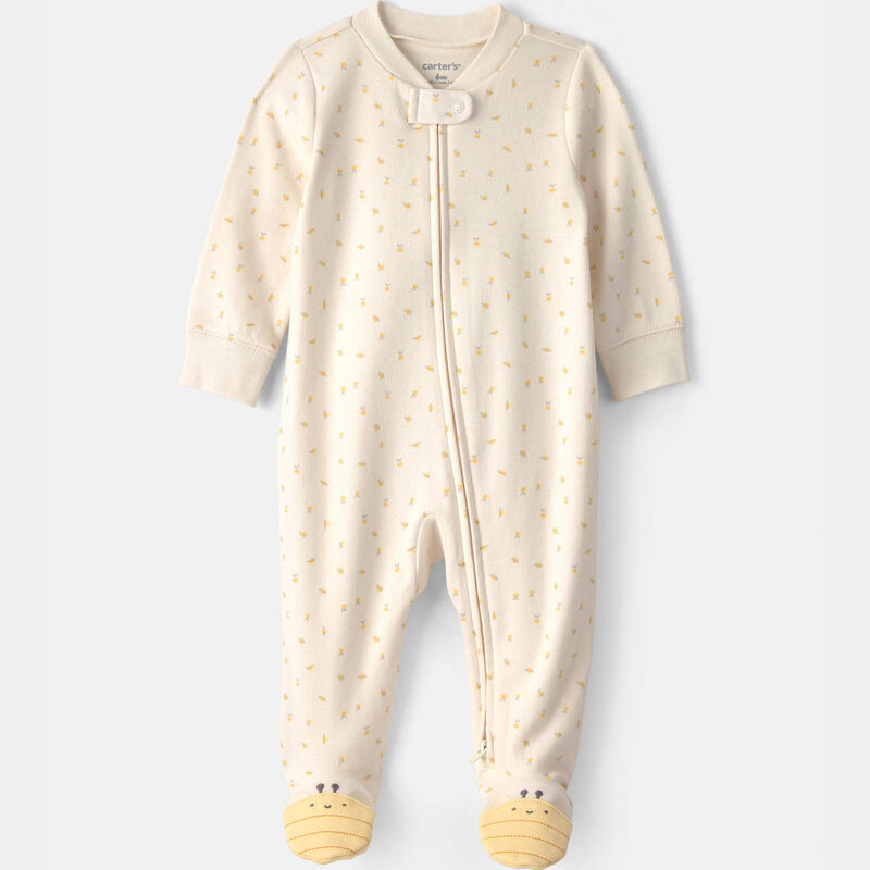 Baby Girl Bee 100% Cotton 2-Way Zip Sleep & Play Pajamas - Ivory