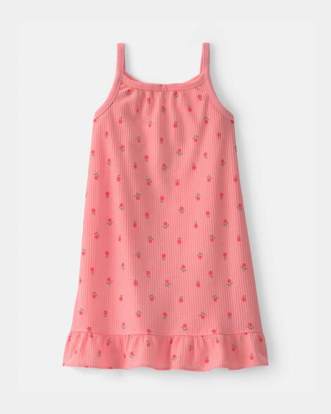 girls cherry sleeveless night gown - coral