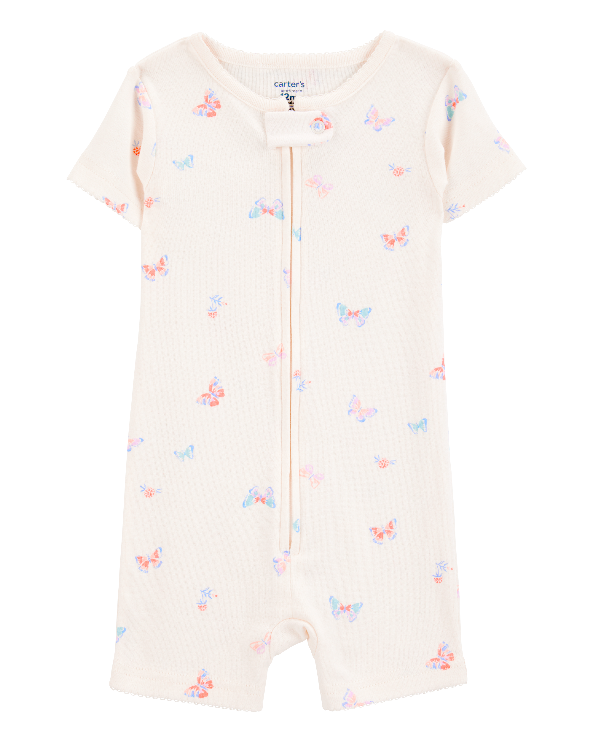 Toddler 1-Piece Butterfly 100% Snug Fit Cotton Romper Pajamas - Ivory