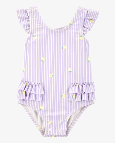  Product image 1 of Baby 1-Piece Striped Lemon Ruffle Swimsuit - Purple