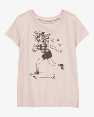 Product image 1 of Kid Floral Skater Girl Graphic Tee - Tan