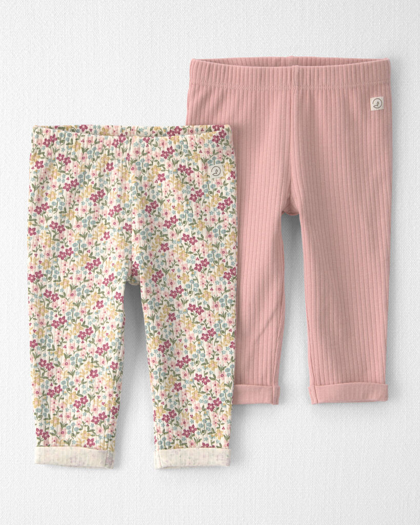 Little Planet Baby Girl 2-Pack Organic Cotton Leggings 12M Floral, Pink