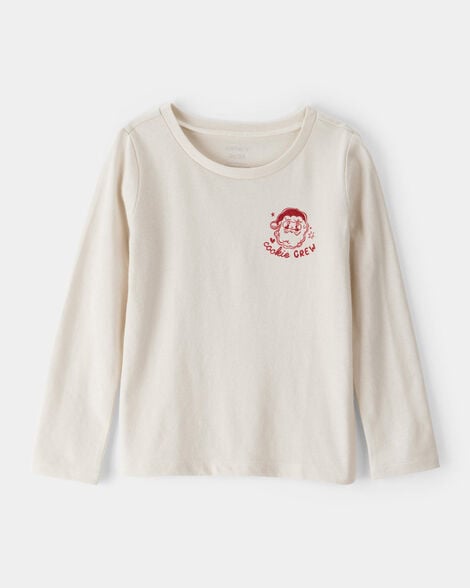 toddler girl christmas santa cookie crew long-sleeve graphic tee - cream
