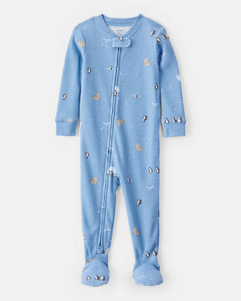 toddler boy arctic animal cotton long-sleeve snug fit 1-piece pajamas - blue