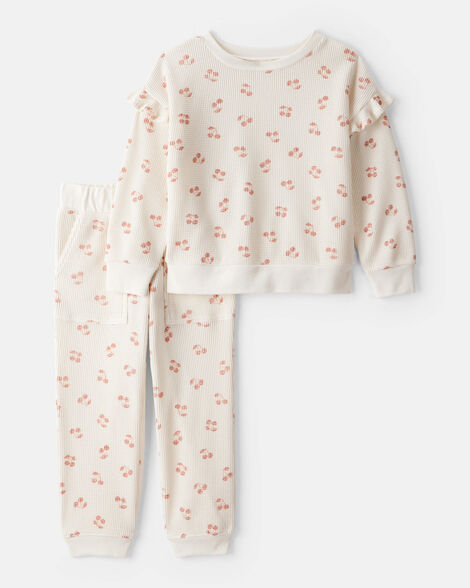 toddler girl 2-piece cherry fruit print long-sleeve tee & pant set - ivory