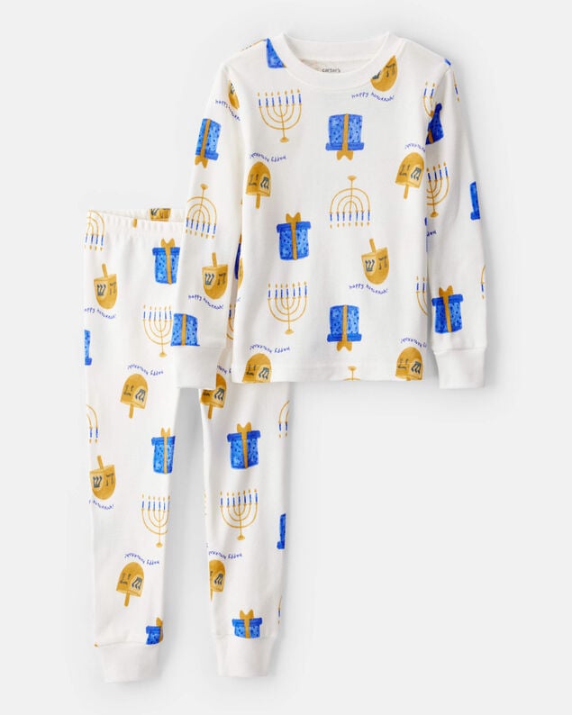 Product image 1 of Baby Hannukah Print 100% Cotton Long-Sleeve Snug Fit 2-Piece Pajamas - White