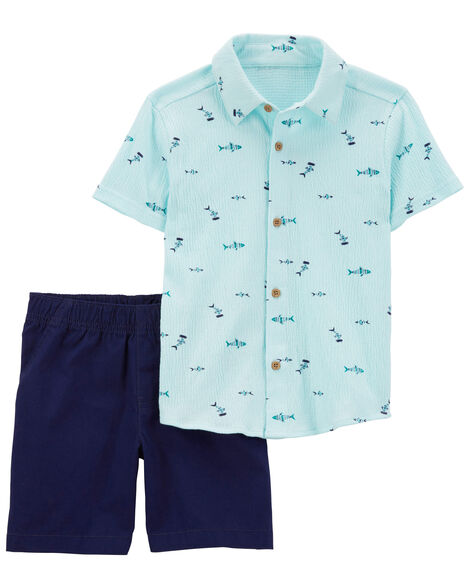 Product image 1 of Baby 2-Piece Fish Button-Front Shirt & Short Set
