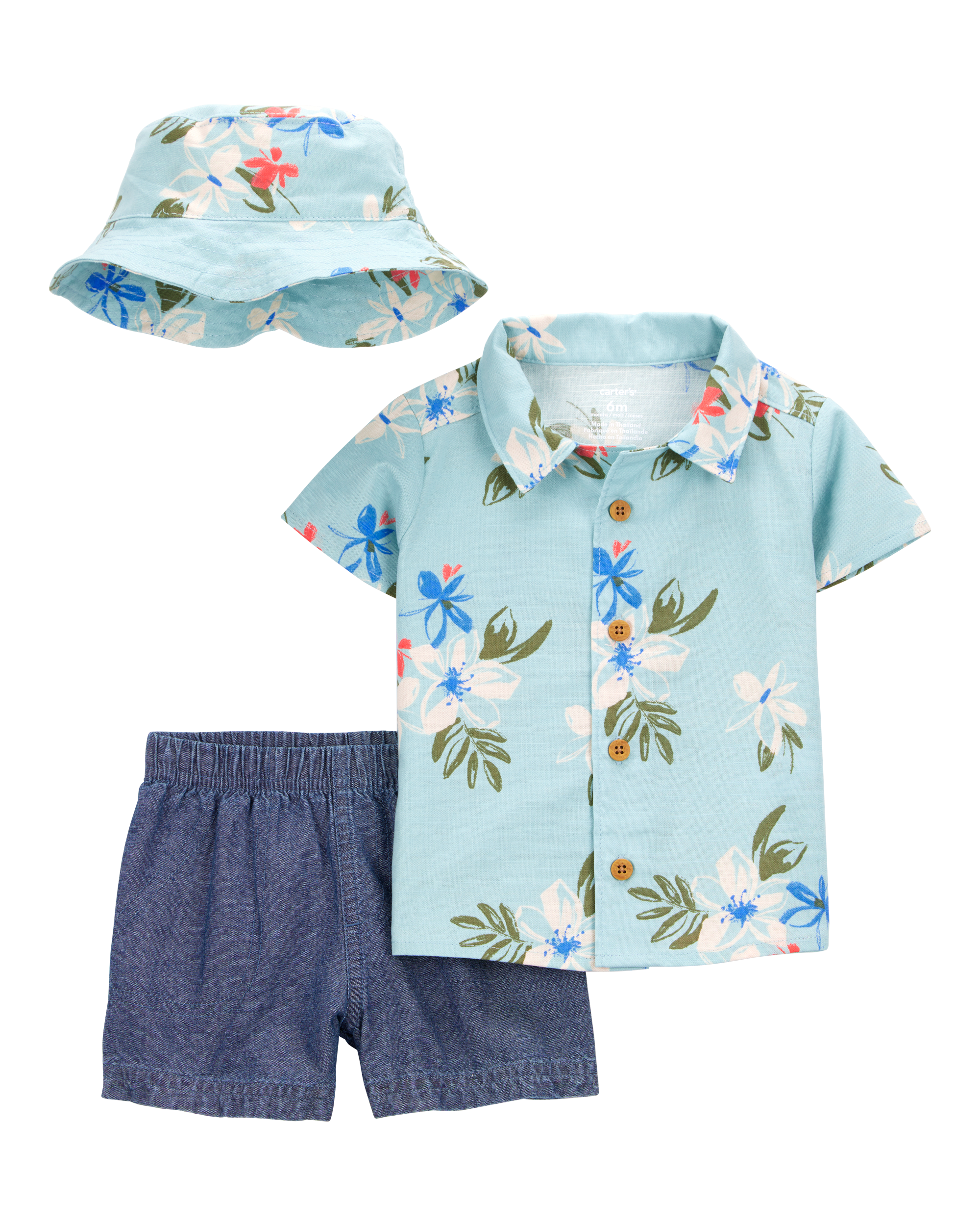 Baby 3-Piece Tropical Button-Down Shirt & Chambray Short Set