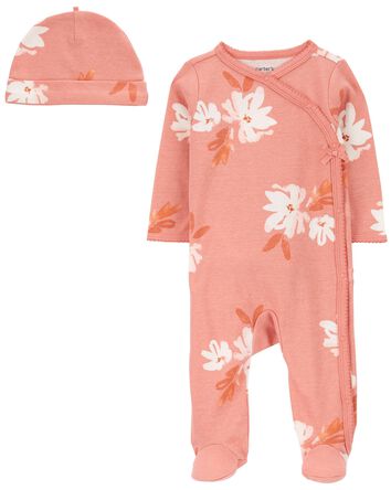Baby 2-Piece Floral Sleep & Play Pajamas and Cap Set