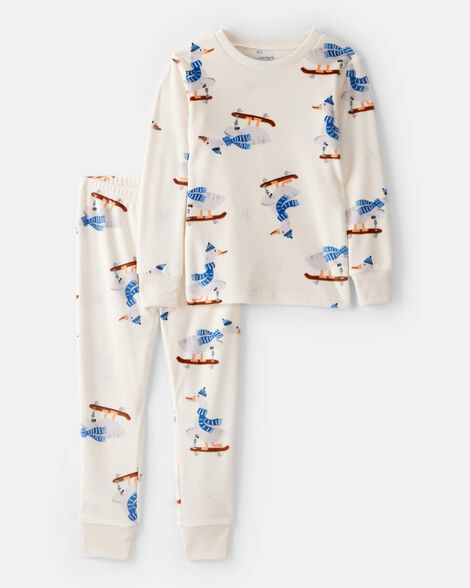 toddler boy goose dreamplush snug fit 2-piece pajamas- ivory