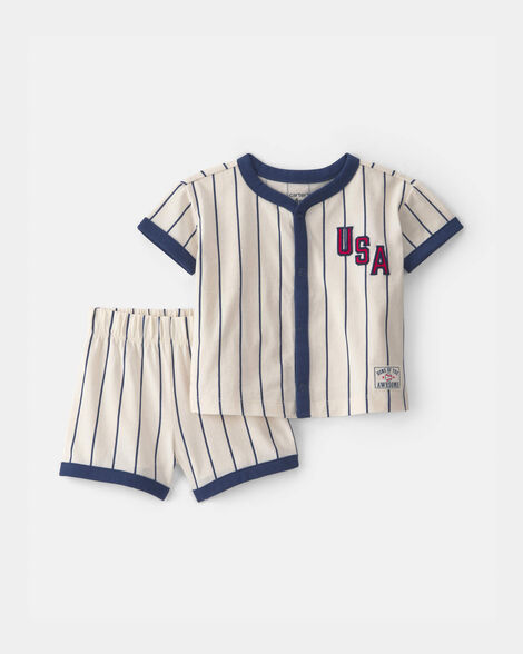 baby 2-piece 'usa' baseball striped top & short set