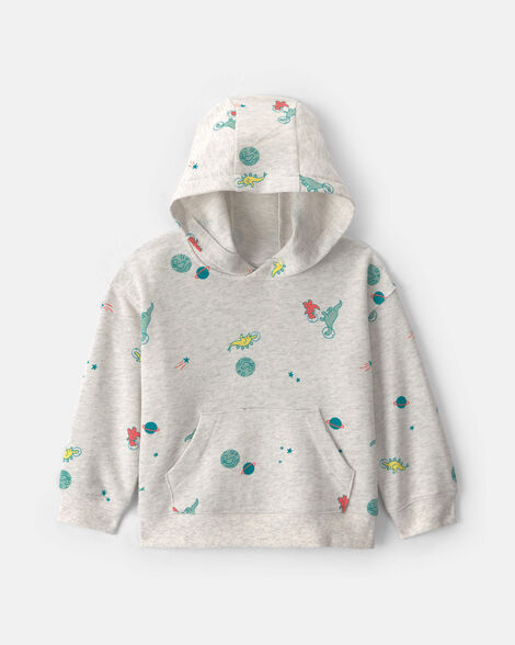 toddler boy space dino french terry hoodie - grey