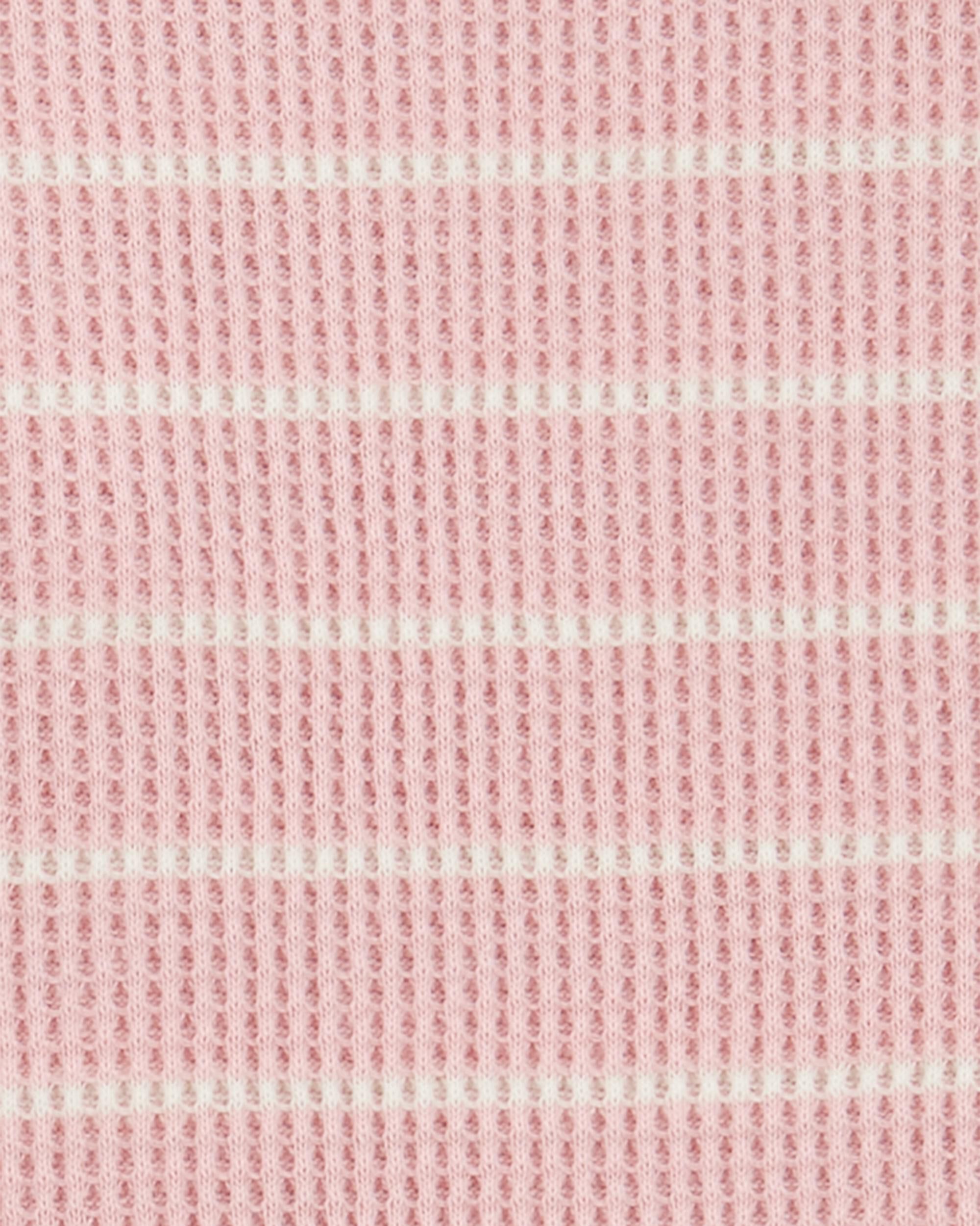 Baby Girl 2-Piece Striped Short-Sleeve Waffle Knit Bodysuit Pant Set - Pink