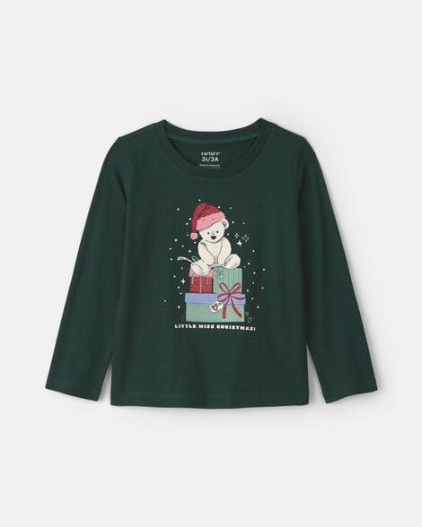 toddler girl christmas bear long-sleeve graphic tee - green