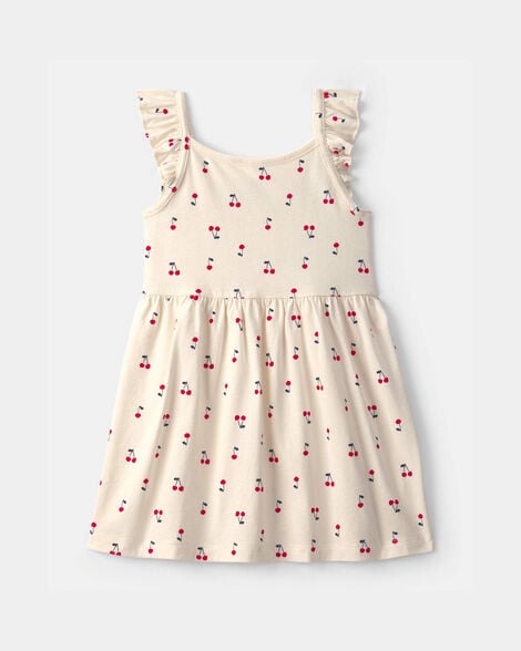 toddler girl cherry ruffle-sleeve dress - cream