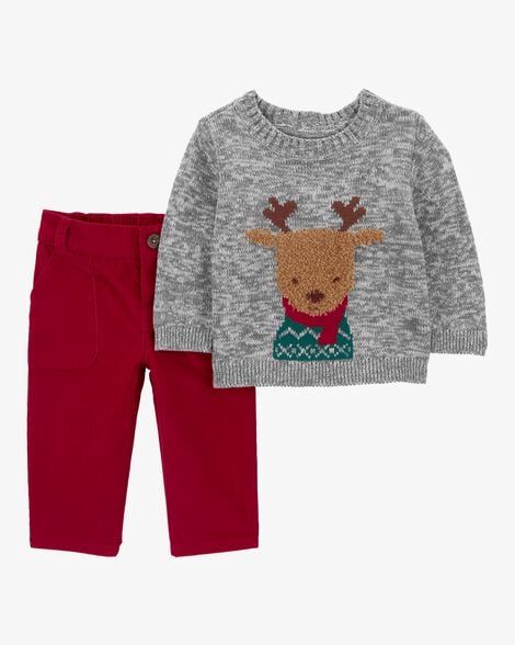 Product image 1 of Baby 2-Piece Reindeer Sweater & Corduroy Pant Set