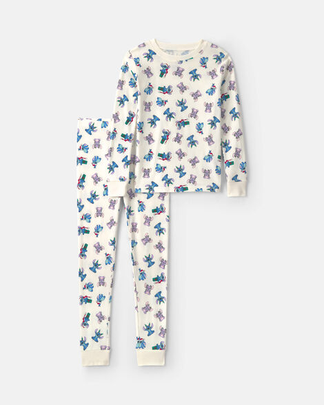 kids 2-piece disney© stitch christmas 100% cotton snug fit pajama set - ivory