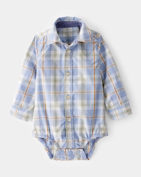  Product image 1 of Baby Poplin Plaid Button-Front Long-Sleeve Bodysuit