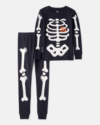 Product image 1 of Kid 2-Piece Glow Halloween Skeleton 100% Snug Fit Cotton Pajamas - Black