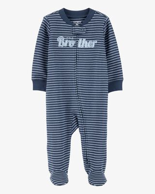 Product image 1 of Baby Striped Little Bro 2-Way Zip Cotton Sleep & Play Pajamas - Blue