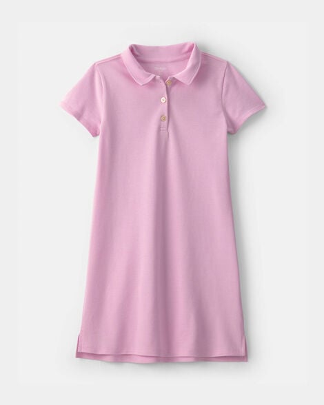 Girls Uniform Piqué Short-Sleeve Dress - Pink