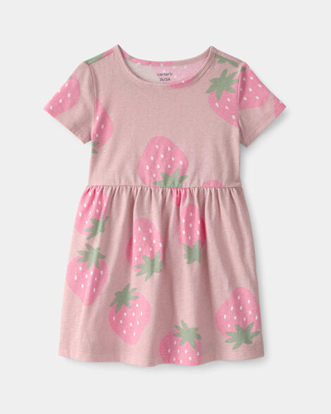 toddler girl strawberry short-sleeve dress - pink