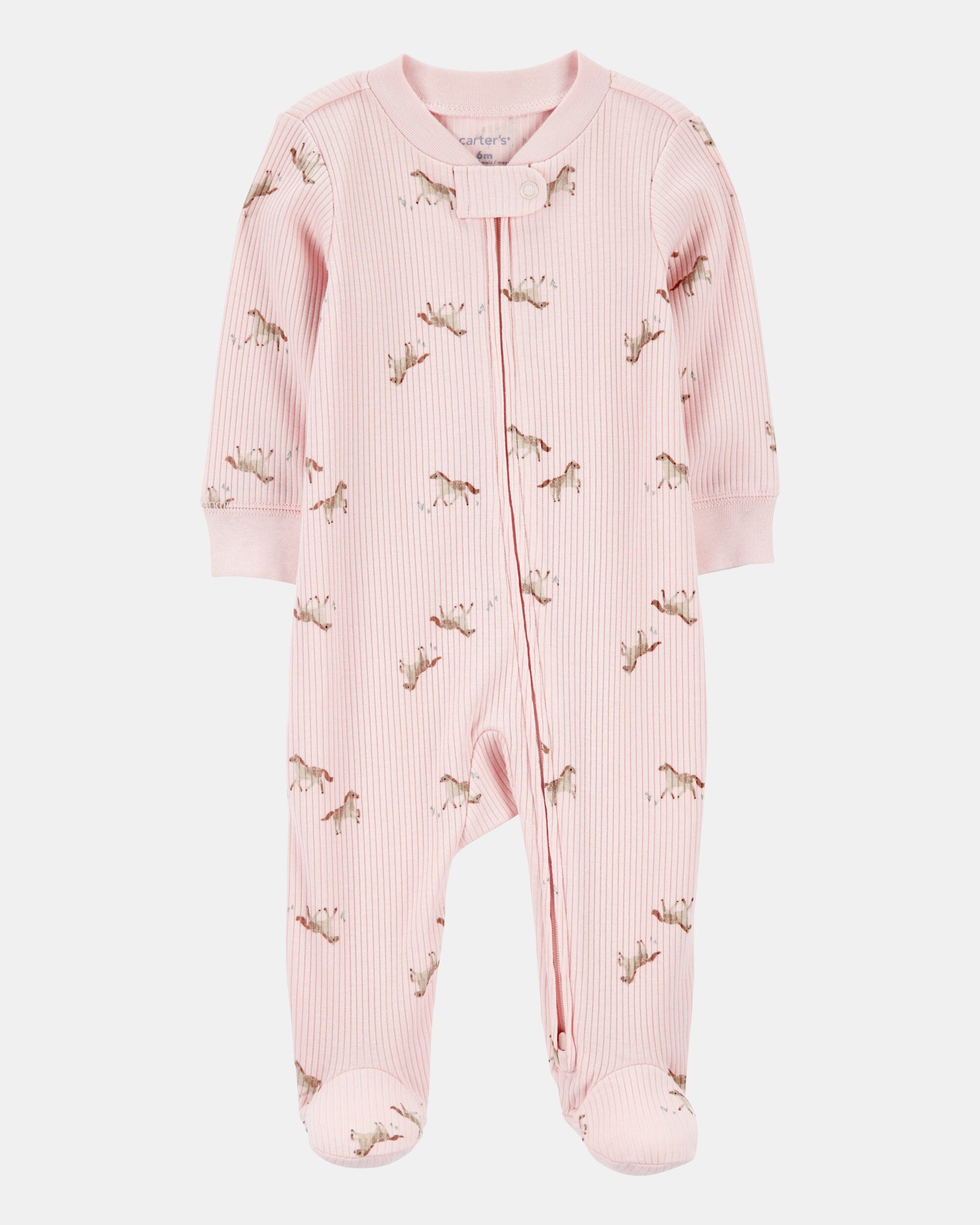 Carters baby girl horse print 2-way zip ribbed sleep play pajamas 3M Pink 9$