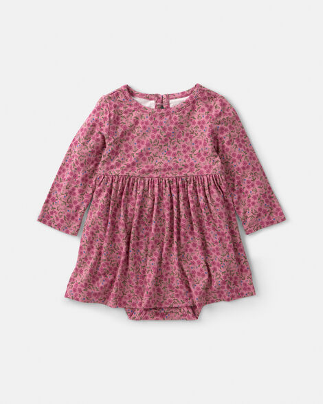 baby girl floral purelysoft™ long-sleeve bodysuit dress - pink