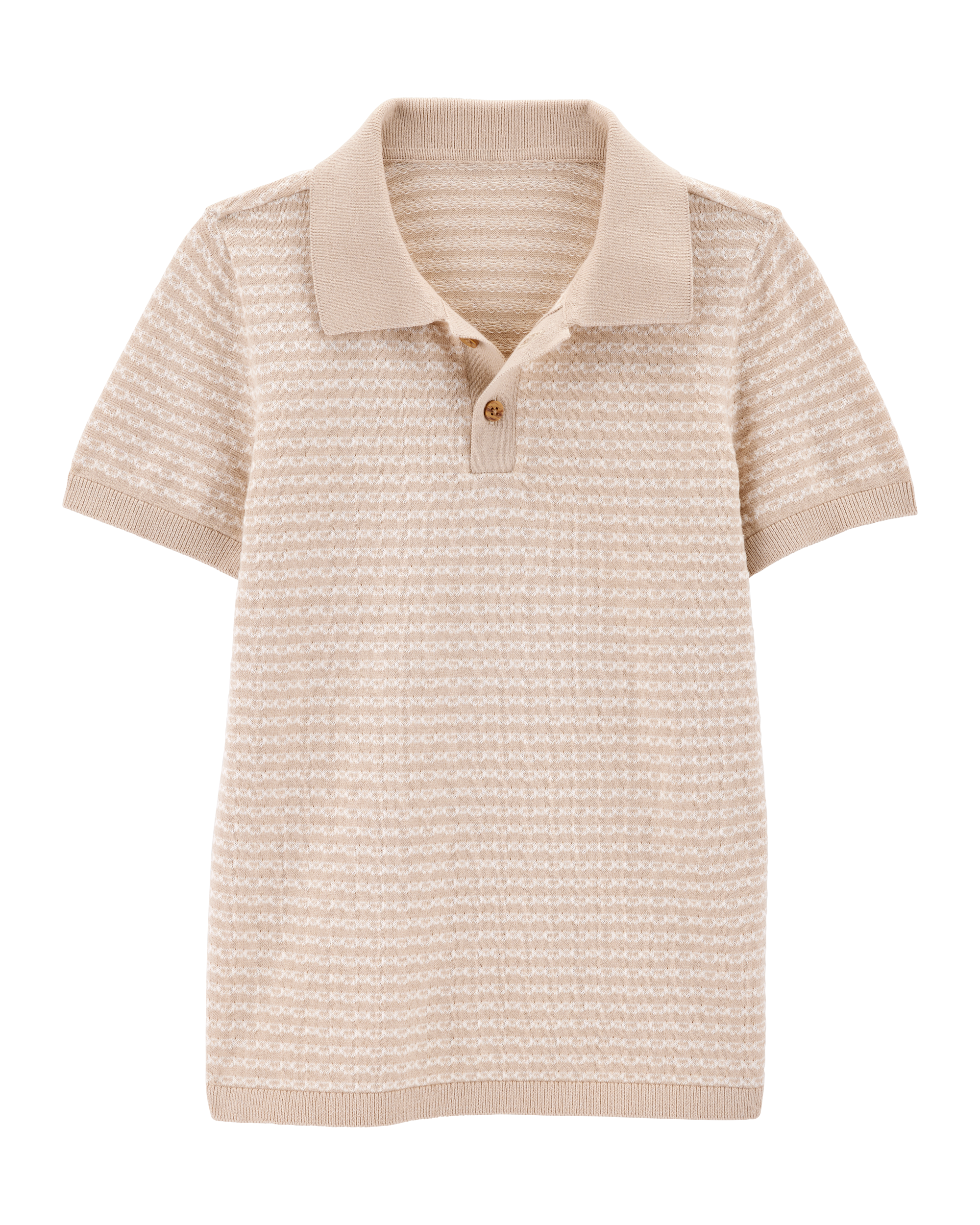 Boys Coastal Striped Knit Polo Shirt - Khaki