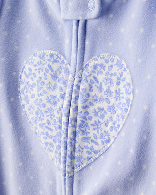 Product image 2 of Baby Girl Heart Print Loose Fit Long-Sleeve 2-Way Zip 1-Piece Pajamas - Blue