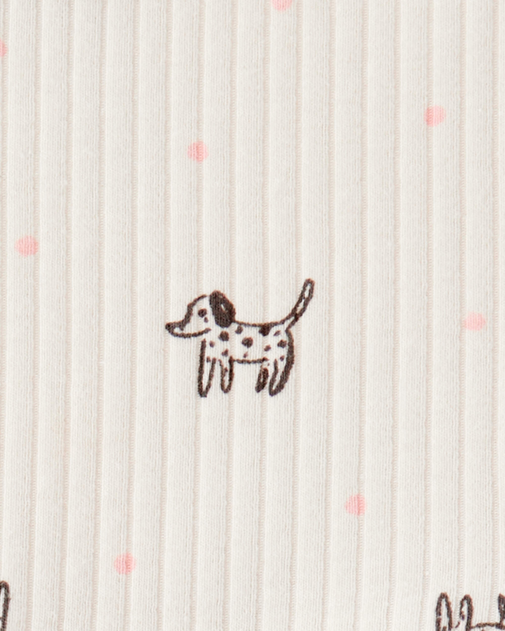 Baby 2-Piece Dog Print Ribbed Tee & Pull-On Pant Set - Ivory