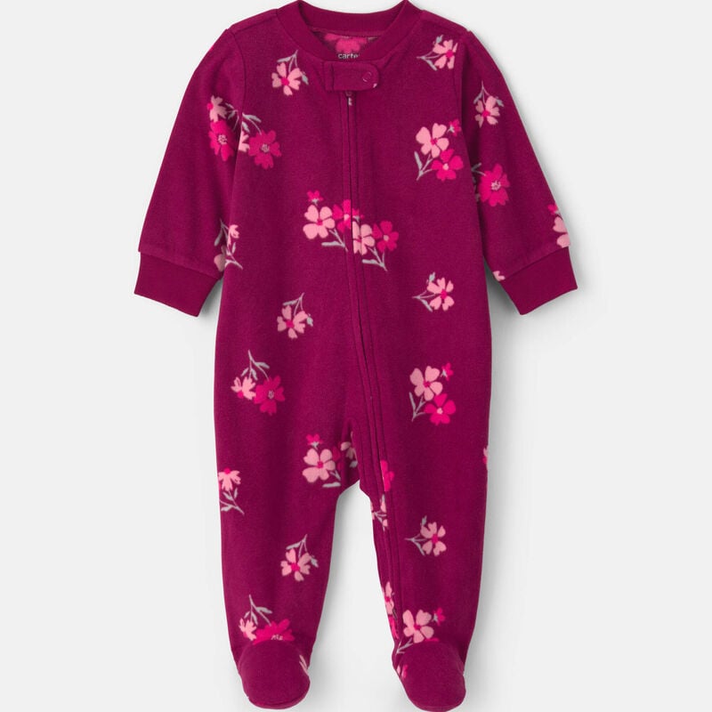 Baby Girl Floral Fleece 2-Way Zip Sleep & Play Pajamas - Purple