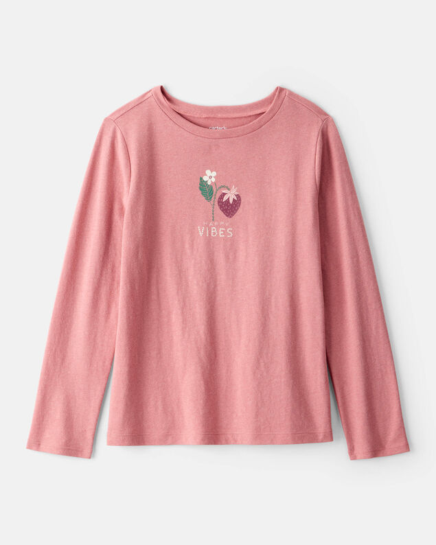 Product image 1 of Girls Strawberry Happy Vibes Long-Sleeve Graphic Tee - Pink