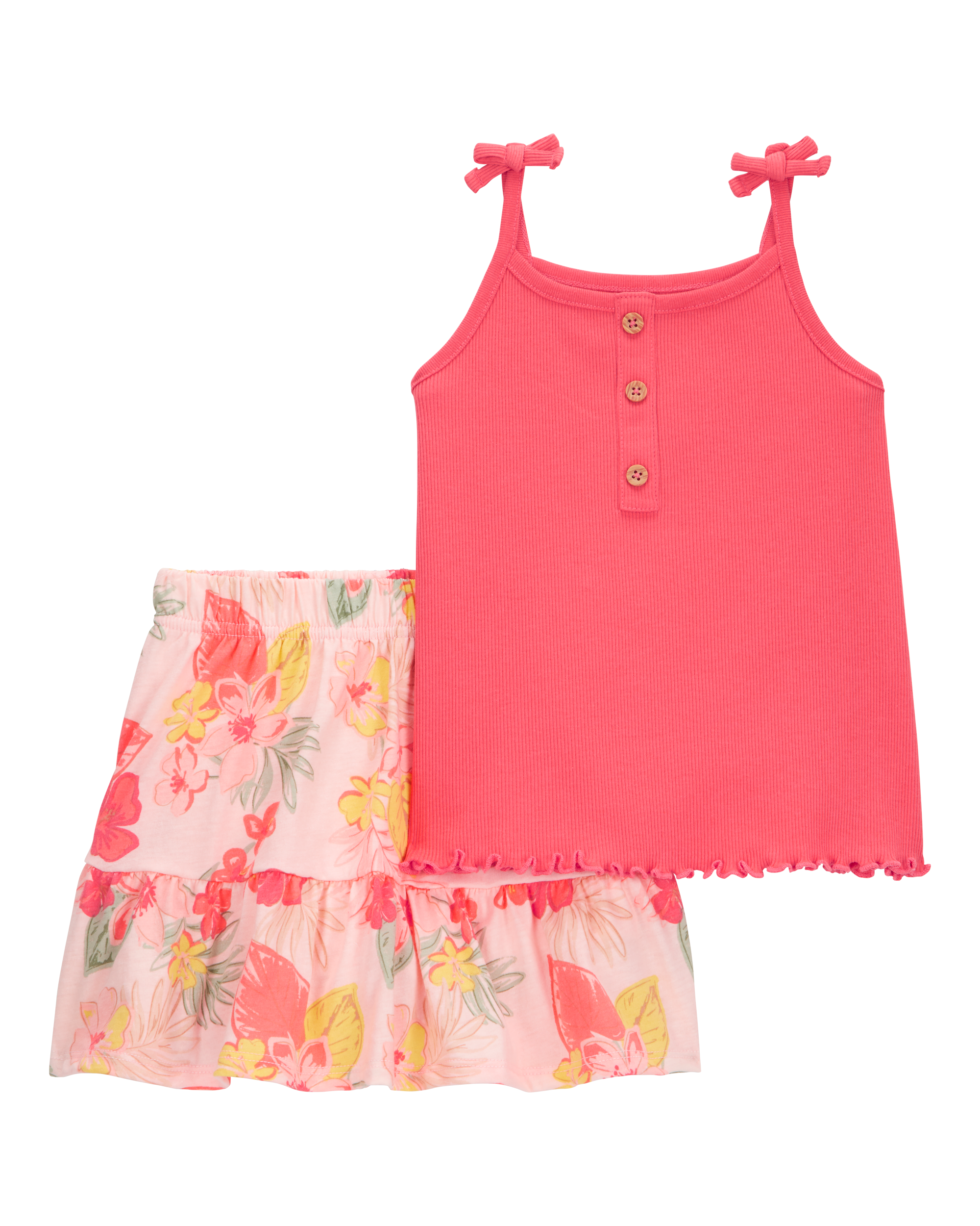 Toddler 2-Piece Ribbed Tank & Floral Pull-On Skort Set - Pink