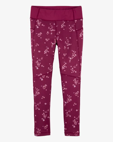  Product image 1 of Kid Floral Print Active Leggings In BeCool™ Fabric - Plum