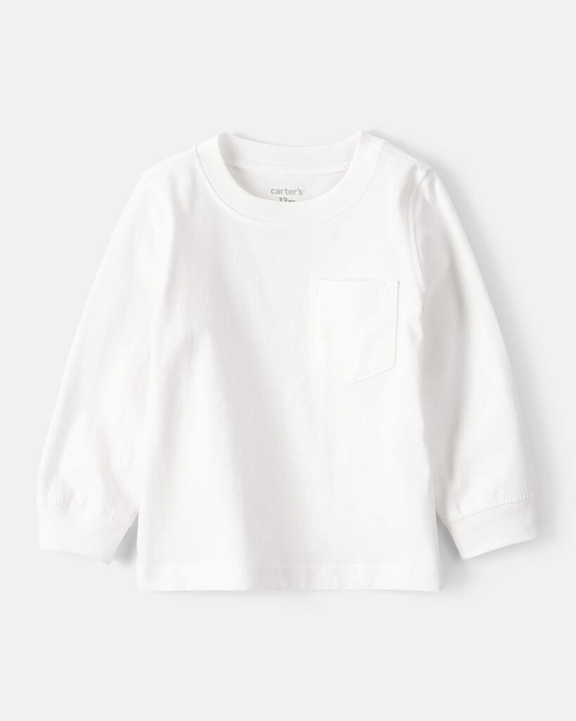 Carter's baby boy long-sleeve pocket tee 12M White