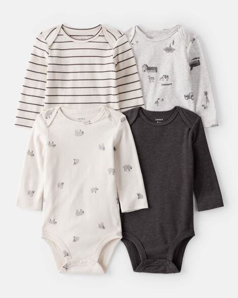 baby boy 4-pack sheep print long-sleeve multipack bodysuits