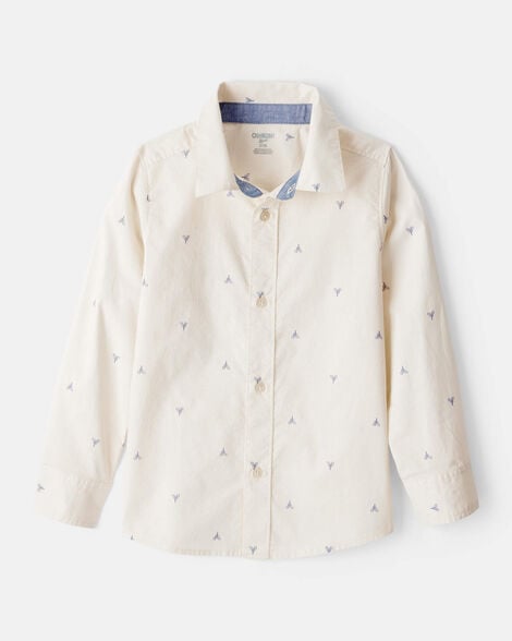 Product image 1 of Boys Printed Cotton Long-Sleeve Button-Down Shirt - Ivory